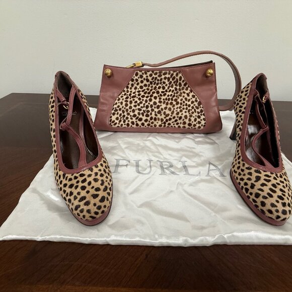Furla Leopard Print Mauve Pumps & Matching Purse - Picture 3 of 9